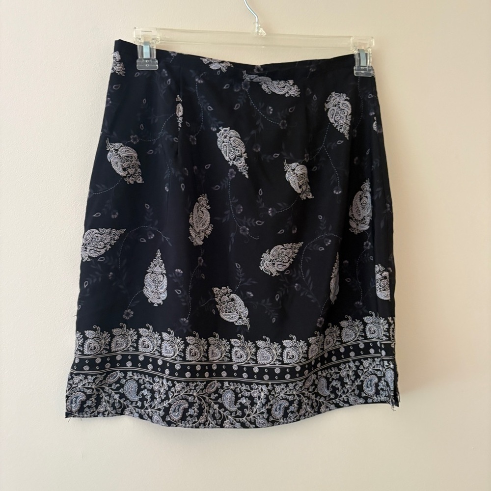 NWT Vintage Casual Corner 12 Navy Paisley Border Print A-Line Skirt Y2K